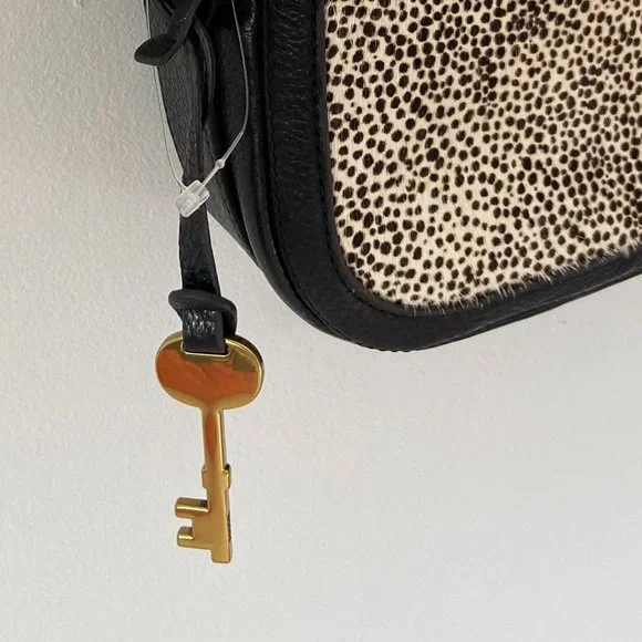 Fossil Black Elle Crossbody Bag Animal Print Cow Hide - Picture 6 of 11